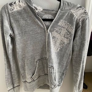 Affliction Grey Zip Up Hoodie
